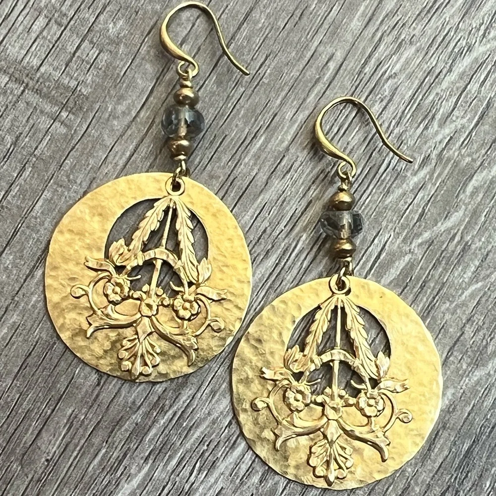 Handmade gemstone nouveau earrings. - Picture 3 of 9